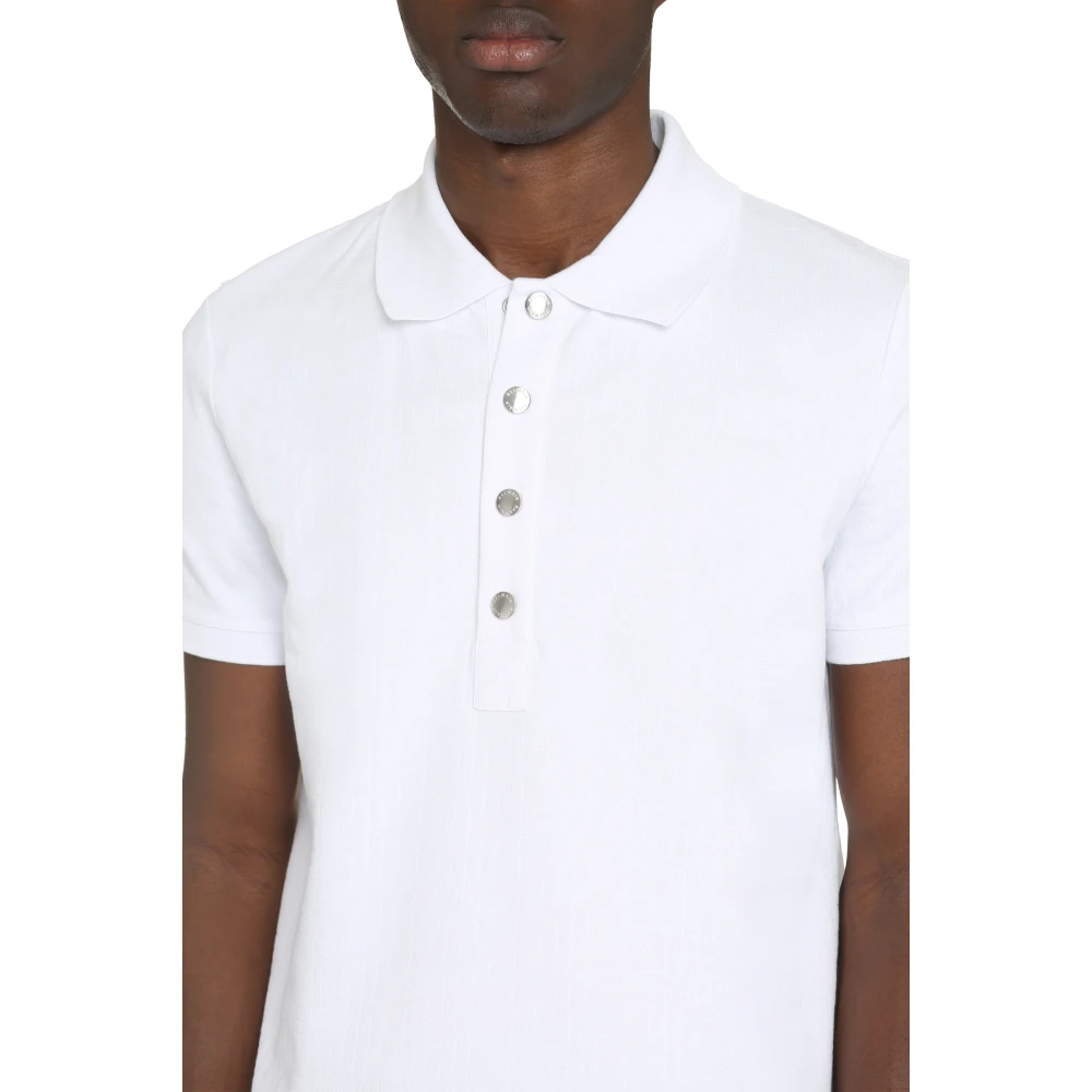 Balmain Geribbelde Gebreide Katoenen Poloshirt White Heren