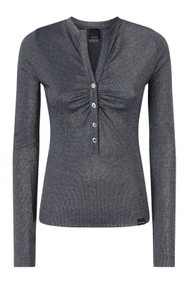 Metallisk Ribbad Långärmad Henley Tröja
