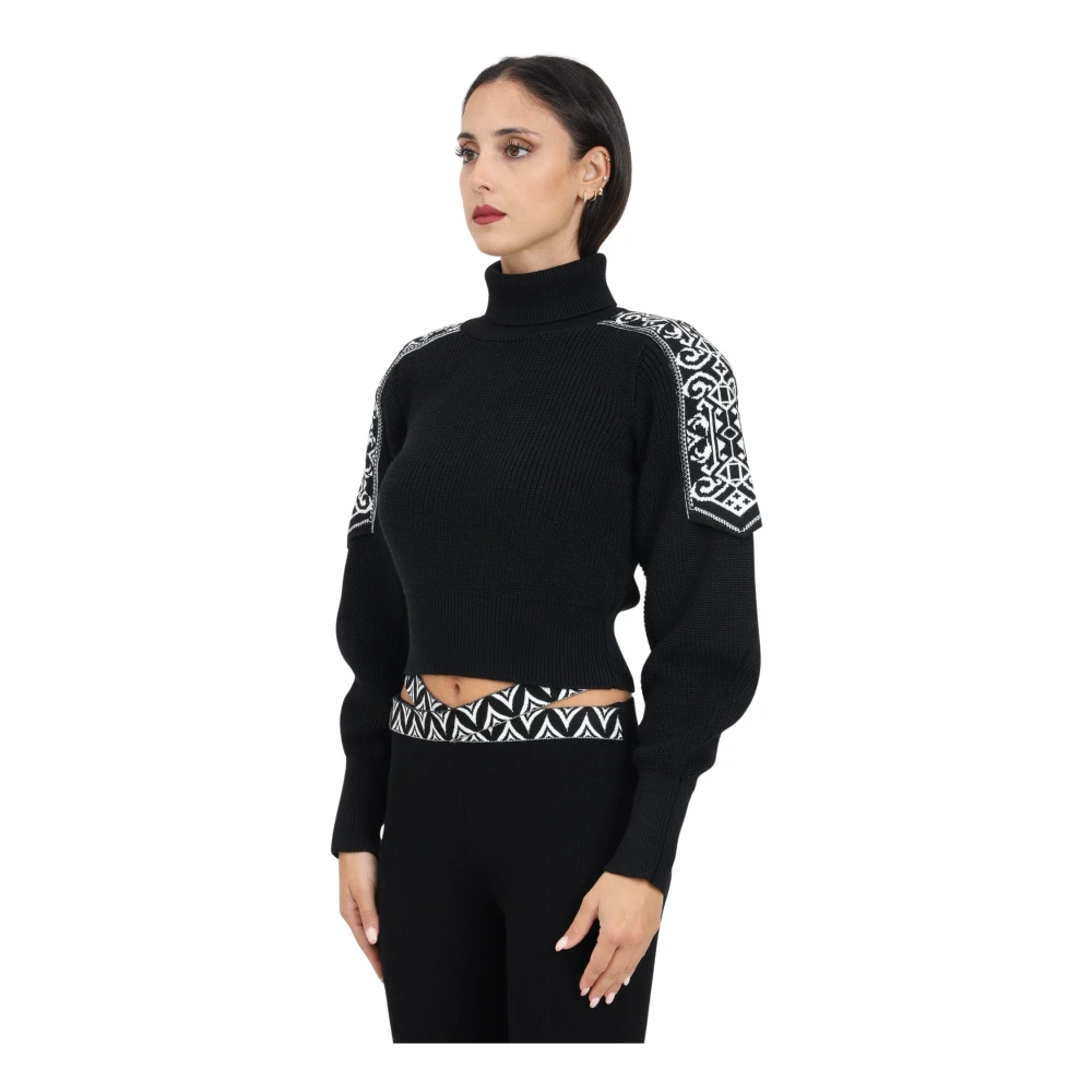 Akep Zwarte coltrui met jacquard detail Black Dames