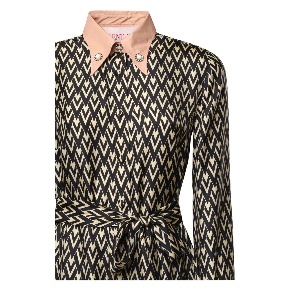 Valentino Garavani Zijden Zwart Ivoor Jurk Juweelknoop Multicolor Dames