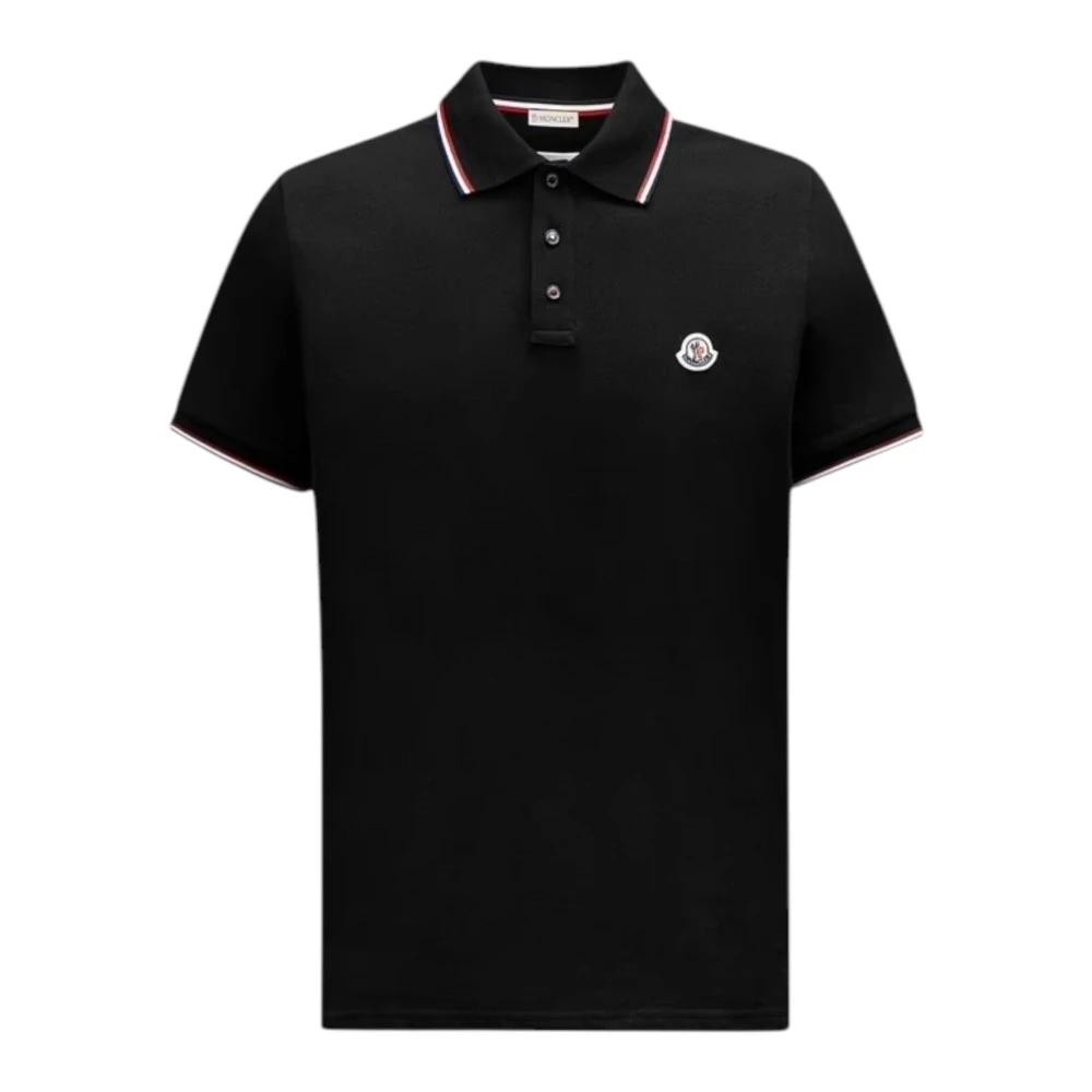 Moncler Men's Black Polo Shirts, Xl, Tricolor-Trimmed Polo Shirt In