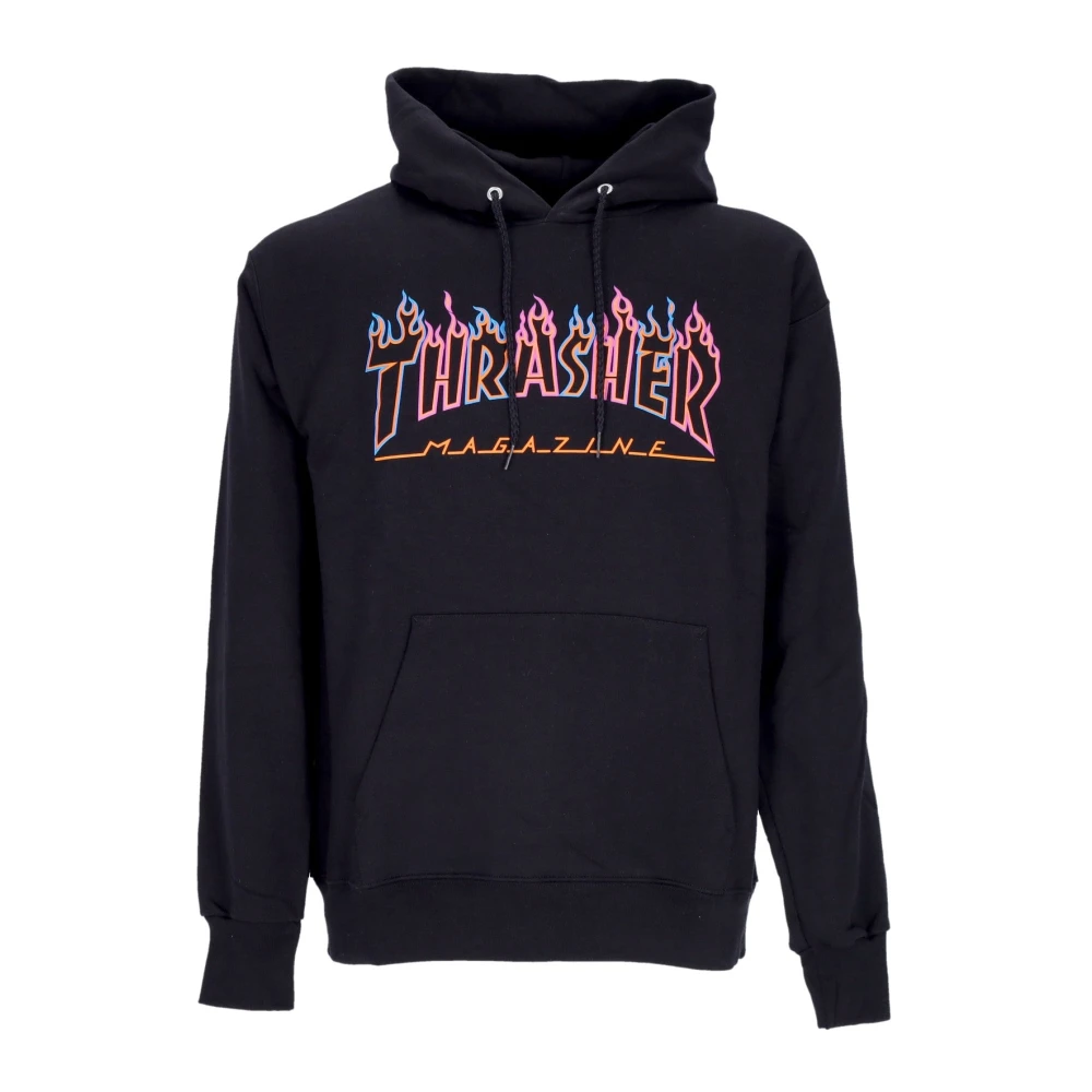 Thrasher Men's Black Hoodies, L, Flame Neon Hood Sweatshirt