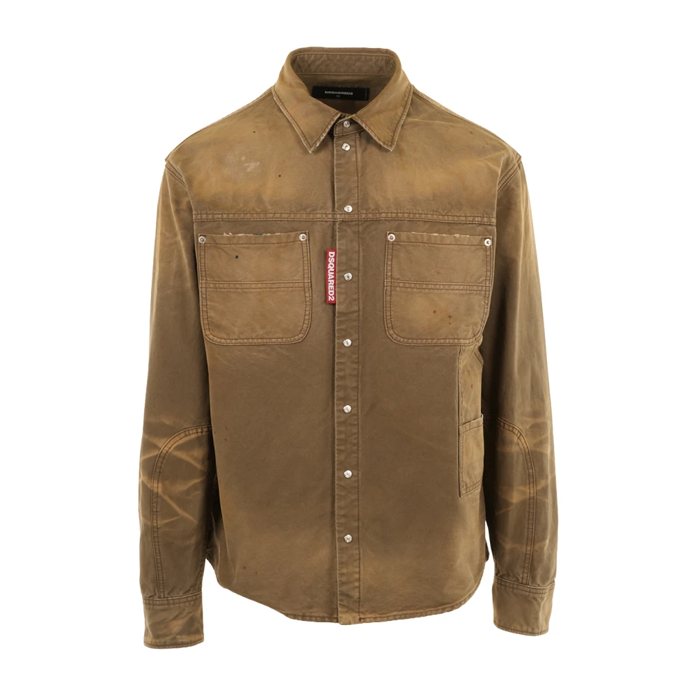 Dsquared2 Green Denim Shirts, Male, L, Garment Dyed Carpenter Shirt