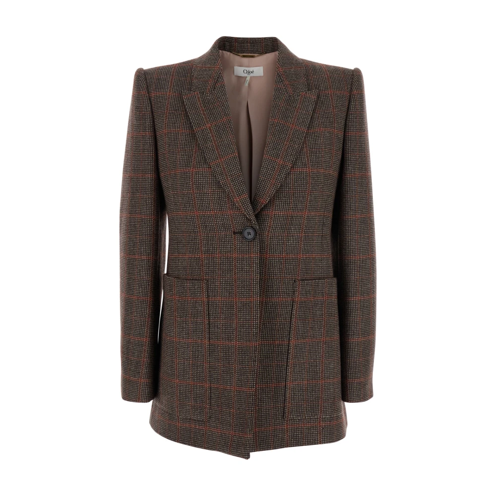 Chloé Brown Tailored Jacket In Check Wool - Female - Blazers - S - Jackets
