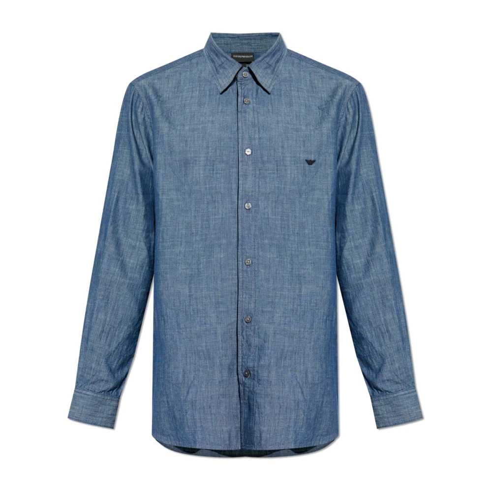 Emporio Armani Overhemd met geborduurd logo Blue Heren