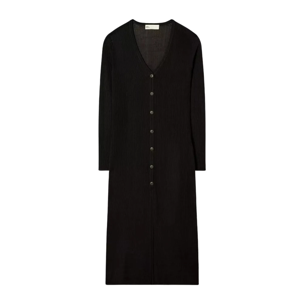 TORY BURCH Zwarte Lange Vest V-Hals Geknoopt Black Dames