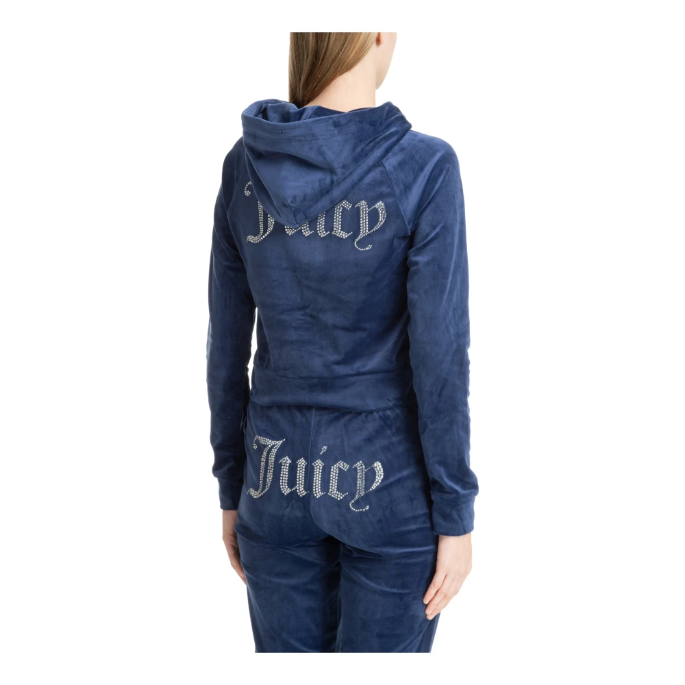 Juicy Couture Trekkoord Rits Effen Logo Hoodie Blue Dames