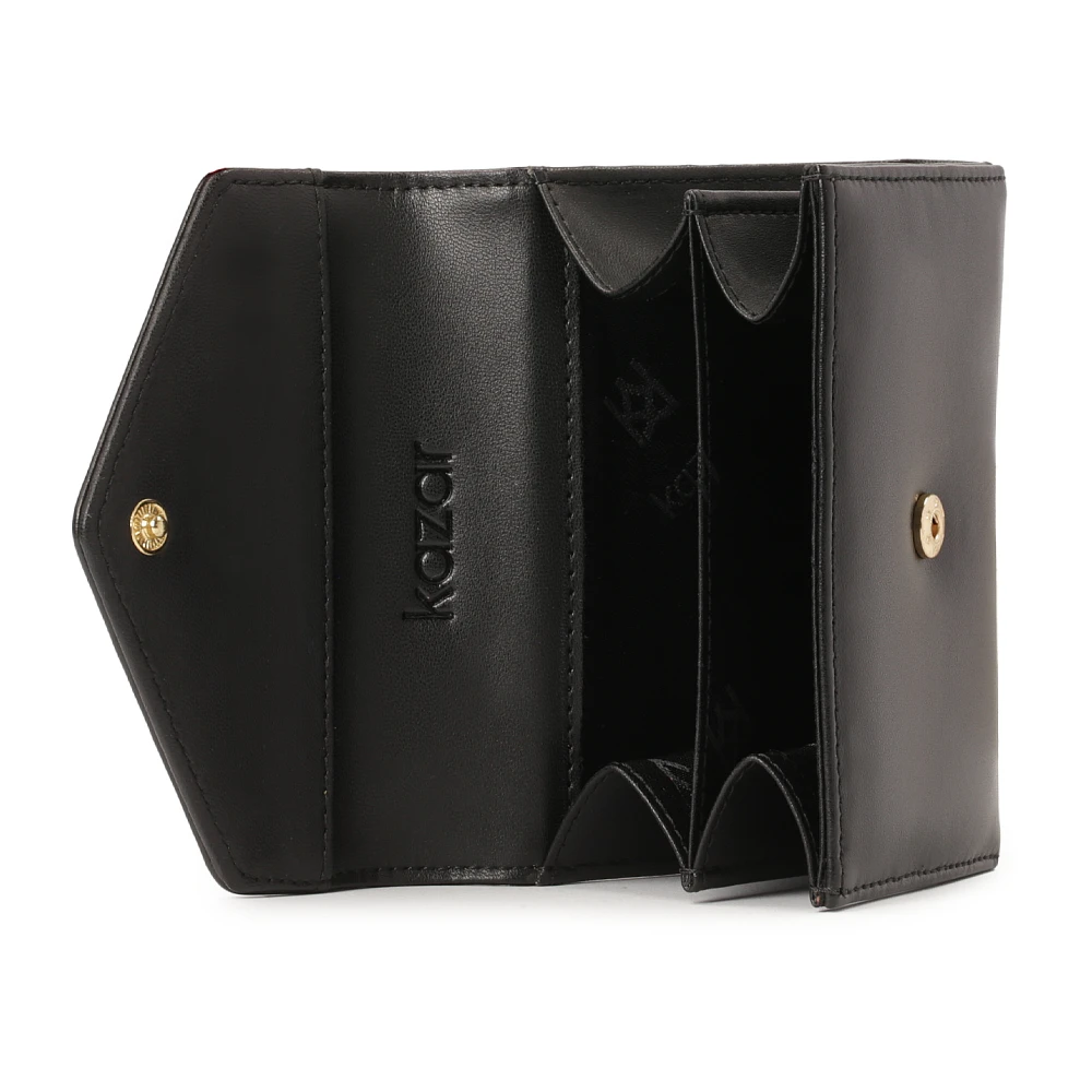 Kazar Compacte leren portemonnee met drukknoopsluiting Black Dames