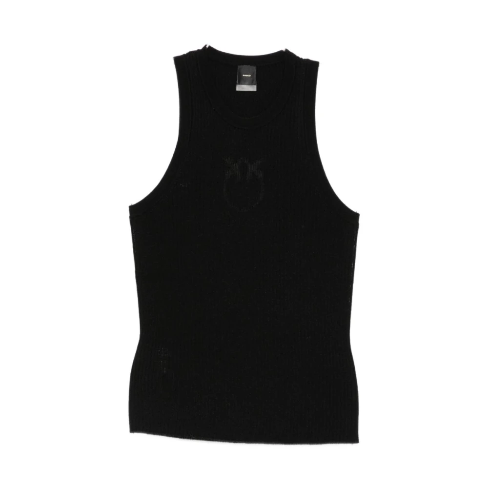 Pinko Love Birds Ribbed Sleeveless Top - Female - Sleeveless Tops - Black - S - Tops