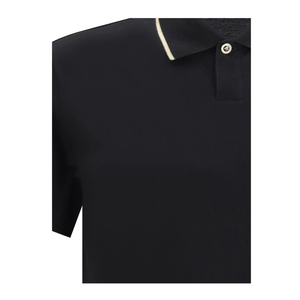 Versace Monochrome Polo Shirt met Geribbelde Kraag Black Heren