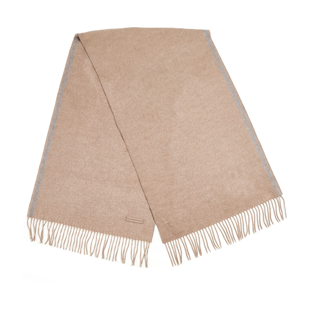 Ermenegildo Zegna Zijden Sjaal met Franjes Beige Heren