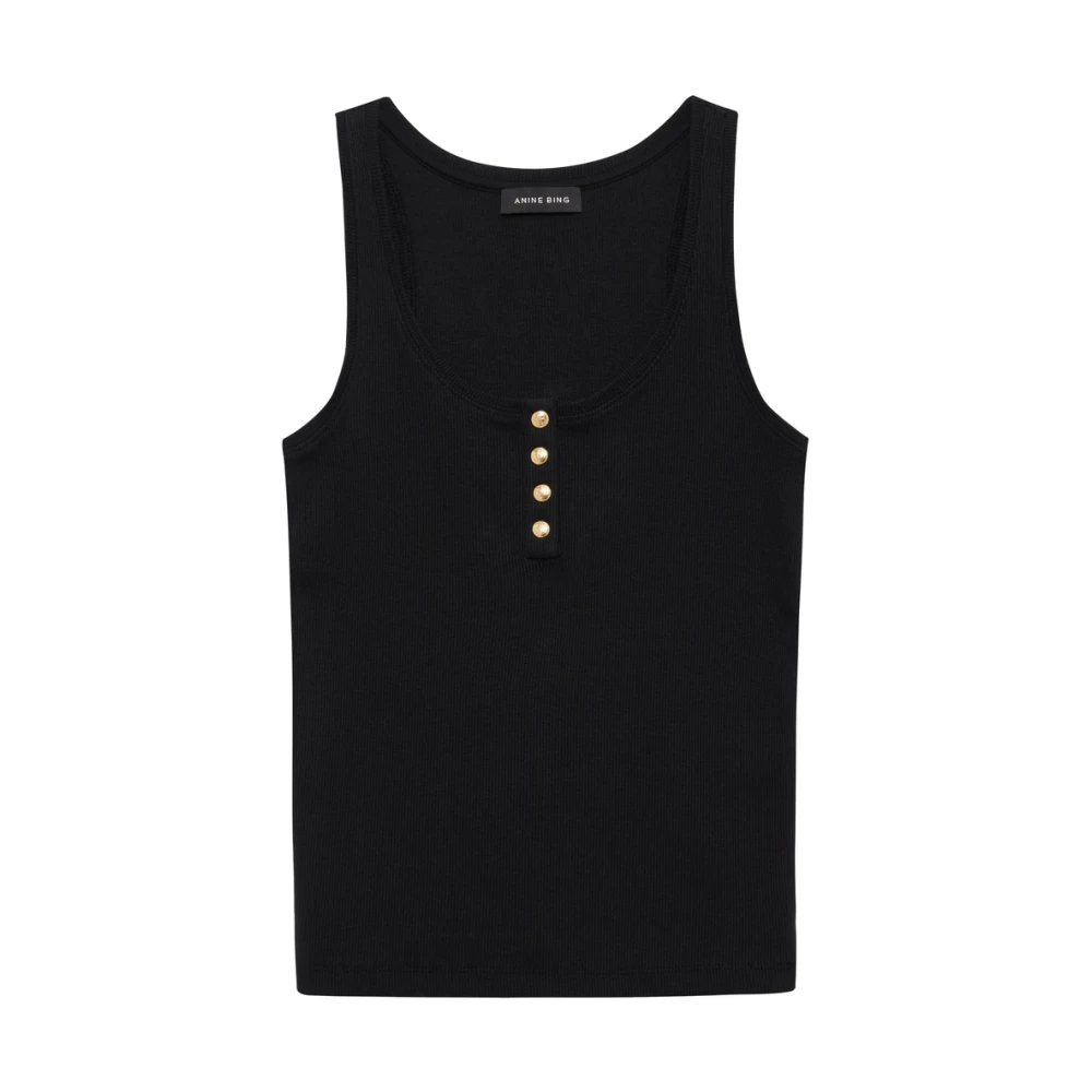 Anine Bing Zwarte Mouwloze Top met Ronde Halslijn Black Dames