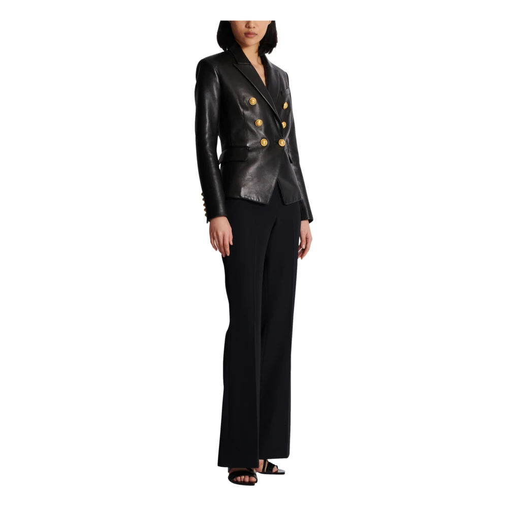 Balmain Klassieke 6-knopen leren jas Black Dames