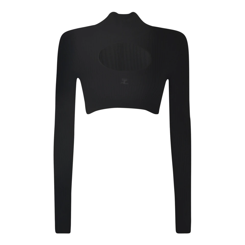Courrèges Zwart Geribbelde Gebreide Sweatshirt met Geborduurd Logo Black Dames