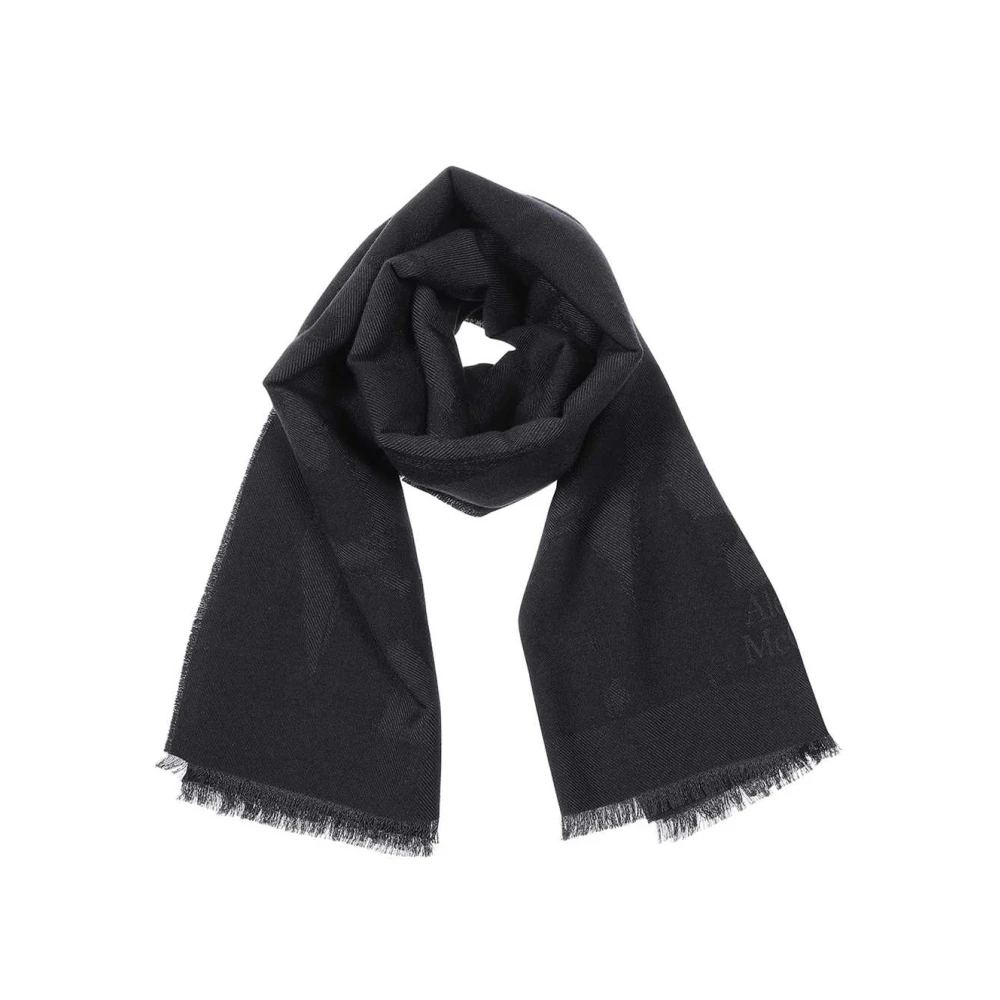 Alexander mcqueen Jacquard Logo Wollen Sjaal Black Heren