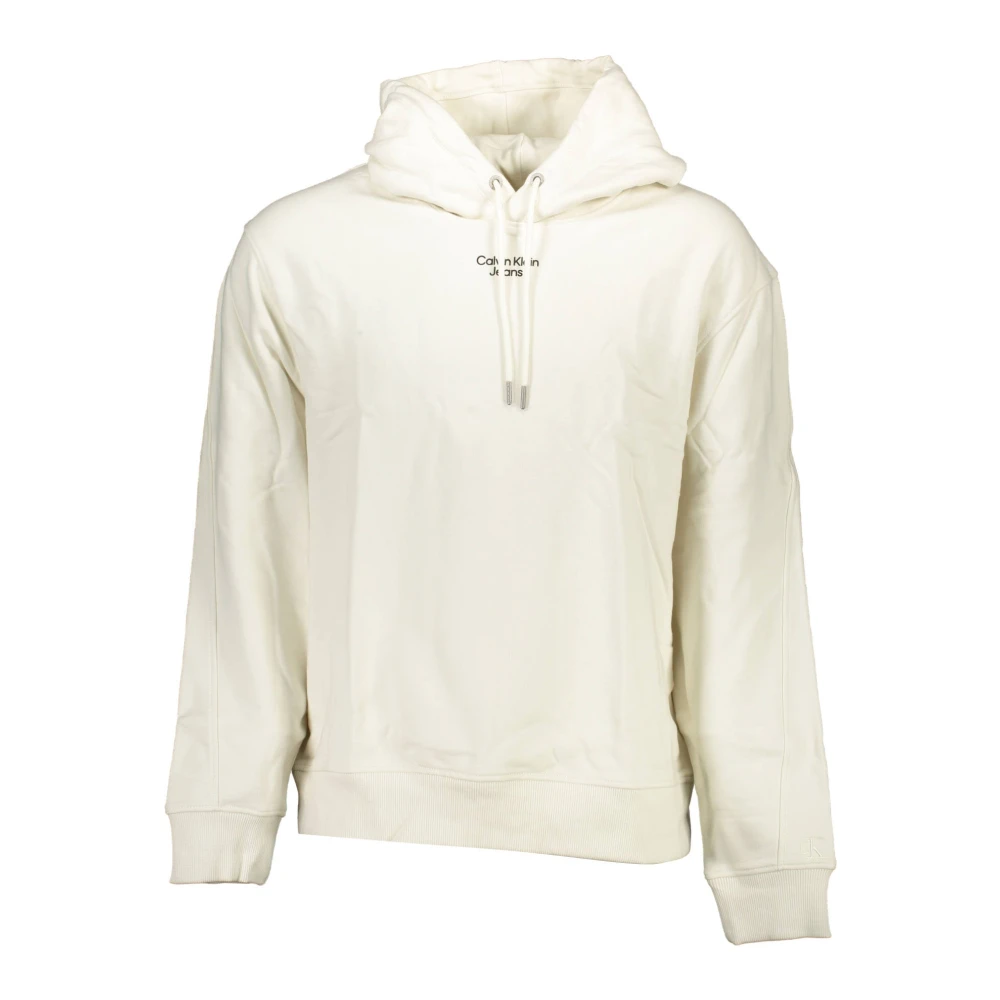 Calvin Klein Men's White Hoodies,, Hooded Sweatshirt Long Sleeve Print Small