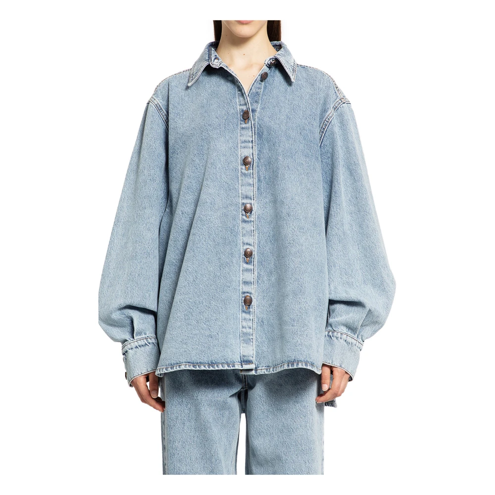 Magda Butrym Vervaagde Denim Shirt Blauw Klassieke Kraag Blue Dames