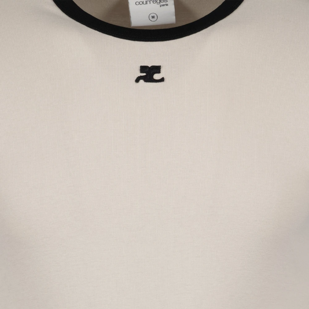 Courrèges Contrast T-shirt met Geborduurd Logo Beige Heren