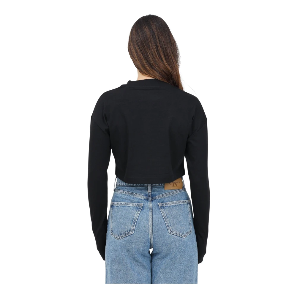 Calvin Klein Jeans Zwarte crop top met lange mouwen Black Dames