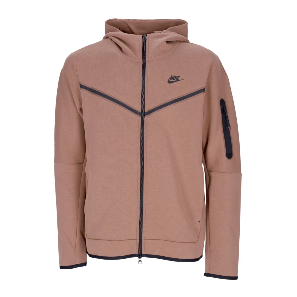 Nike Men's Brown Long Sleeve Training Tops, L, Tech Fleece Zip-Through Hoodie