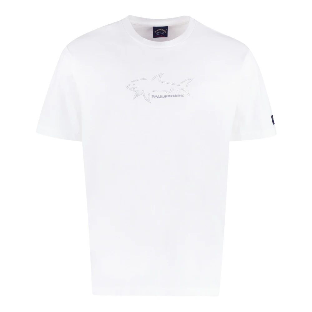 PAUL & SHARK Katoenen T-shirt met Logo Patch White Heren