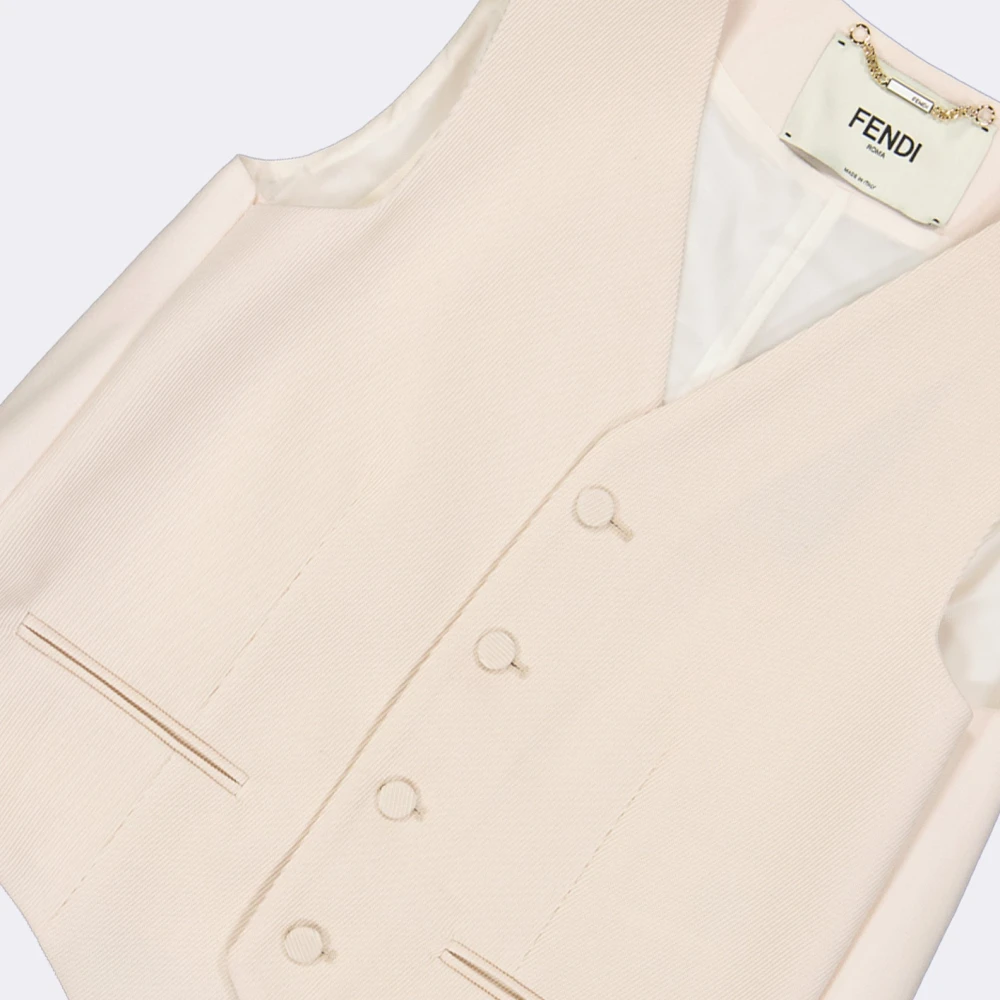 Fendi Mouwloos wollen vest met zijden achterpand Beige Dames