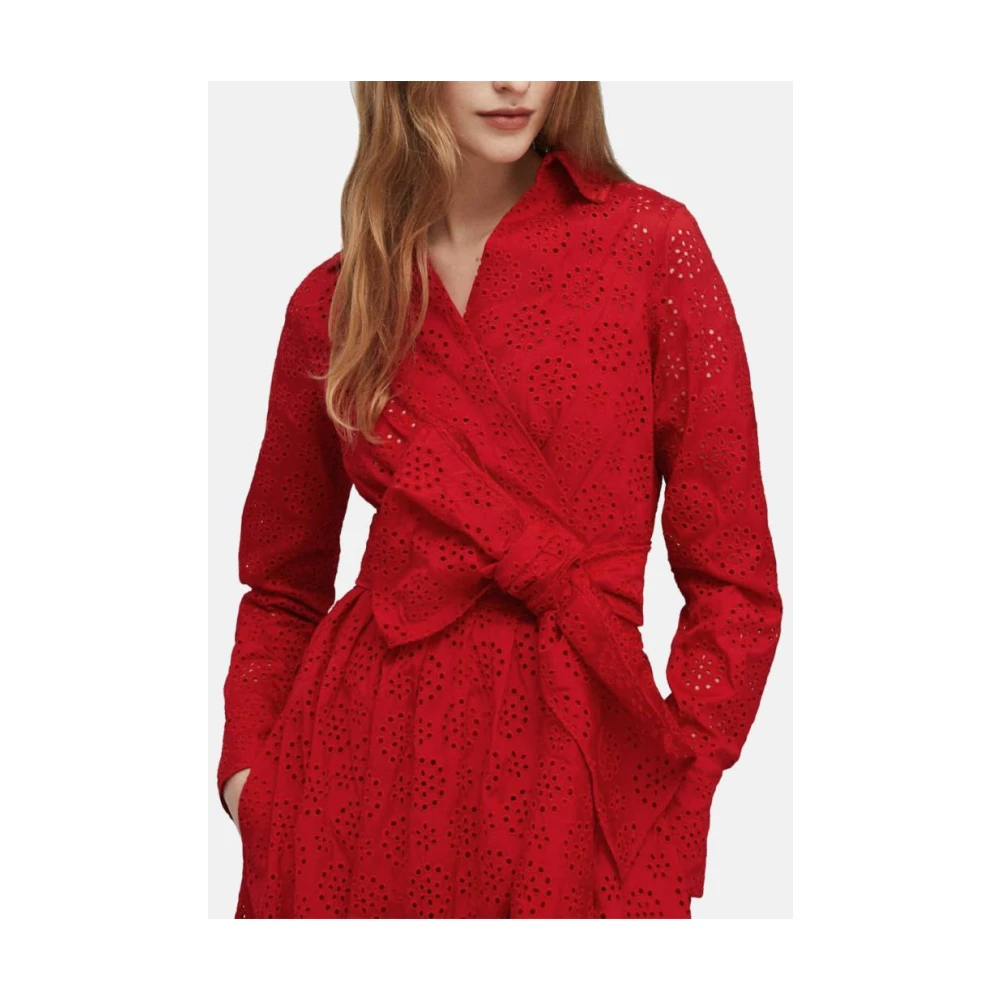 Carolina Herrera Rode Geborduurde Overhemdjurk Red Dames