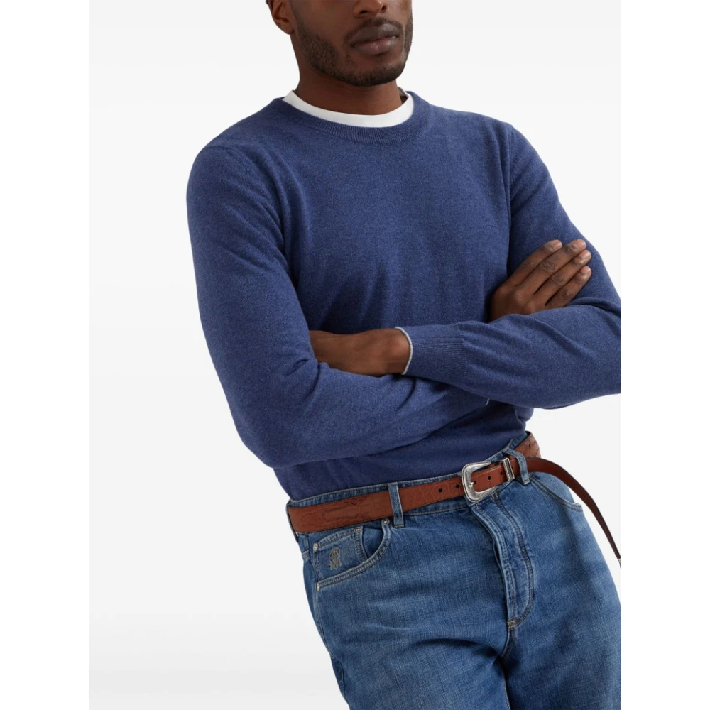 BRUNELLO CUCINELLI Blauwe Cashmere Crew Neck Sweater Blue Heren