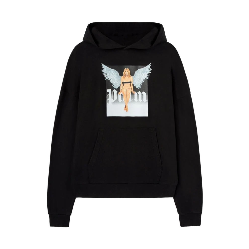 Palm Angels Zwarte Sweatshirt met Grafische Print en Ribboorden Black Heren