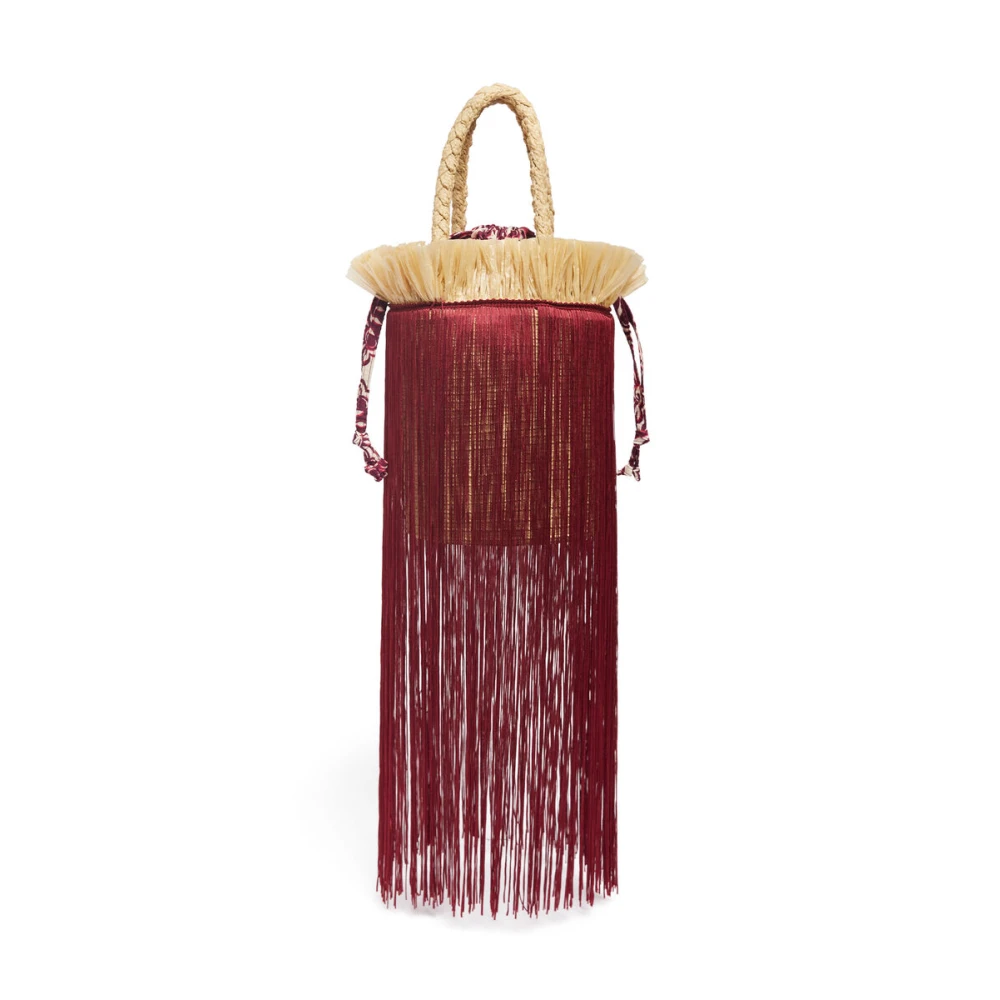 La DoubleJ Raffia Emmer Tas met Franjes Purple Dames