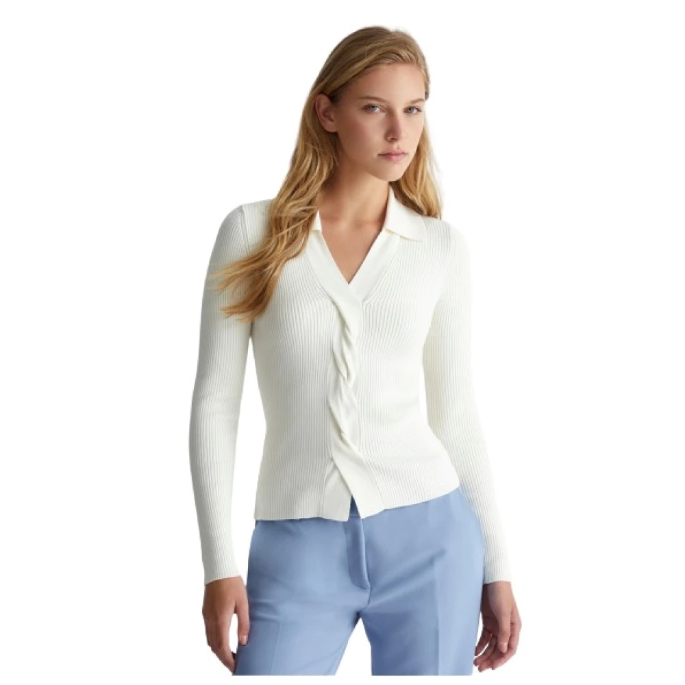 Liu Jo Geribbelde V-hals trui met twist detail White Dames