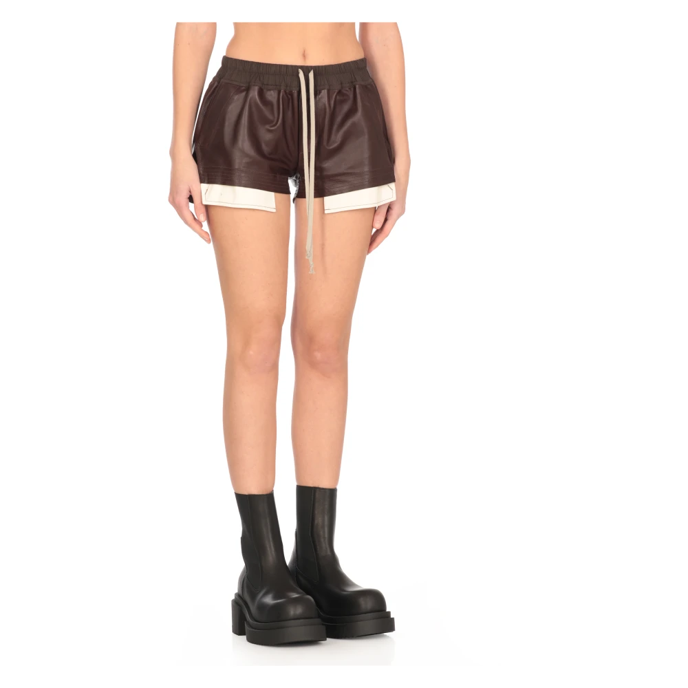 Rick Owens Leren Shorts met Elastische Tailleband Brown Dames