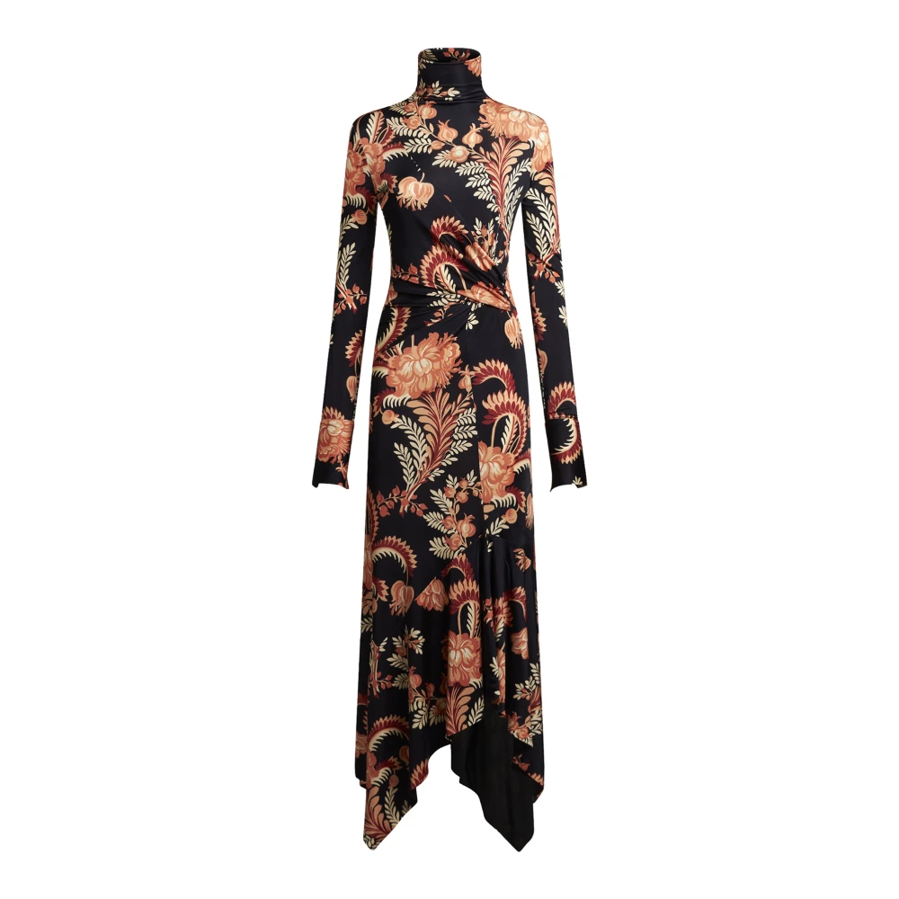 ETRO Zwarte Bloemen Asymmetrische Jurk Multicolor Dames