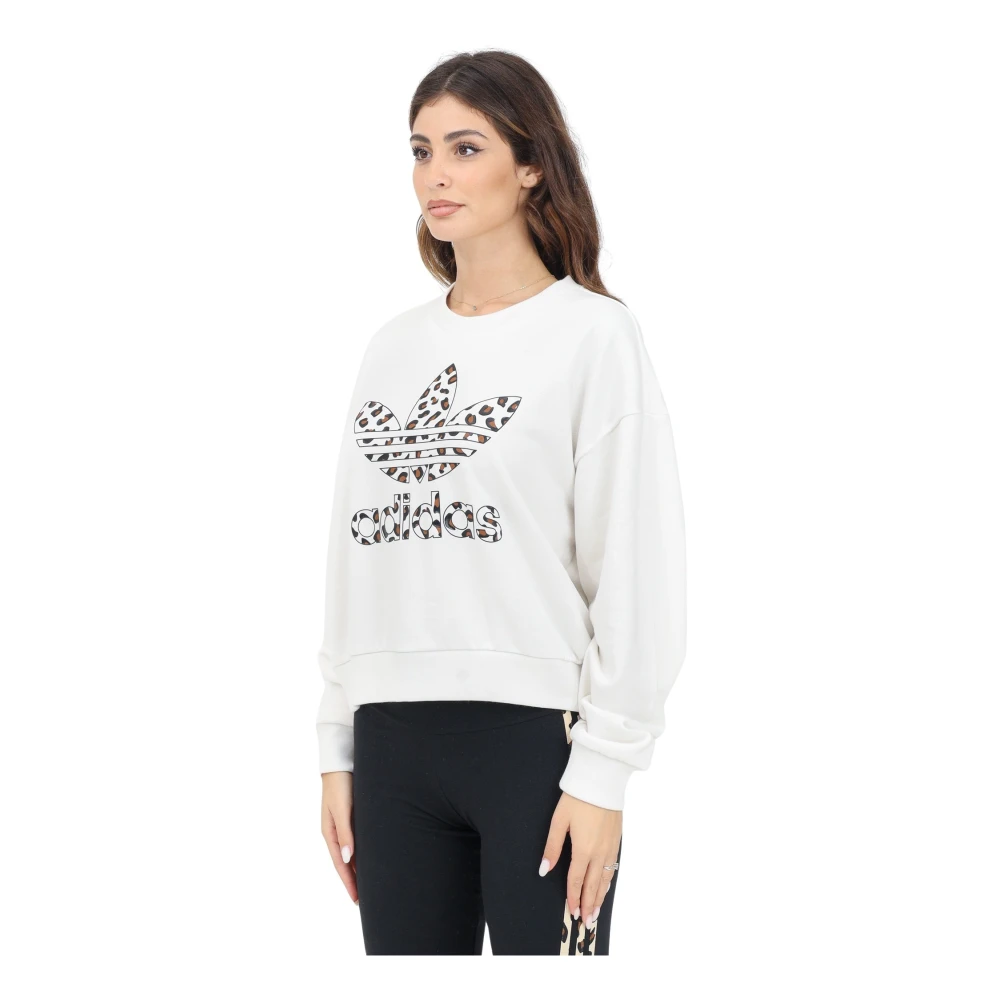 adidas Originals Leopard Print Crewneck Sweater White Dames