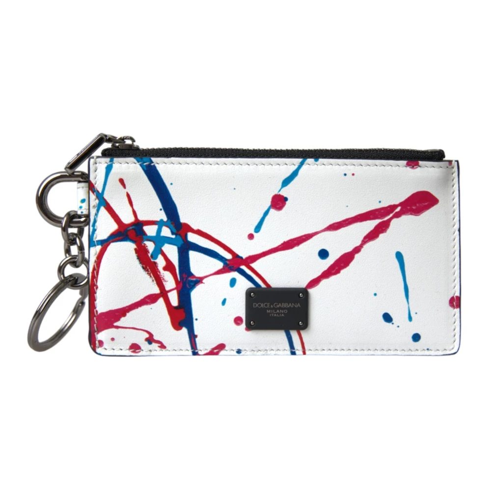 Dolce & Gabbana Wit Lederen Rits Logo Sleutelhanger Portemonnee White Dames