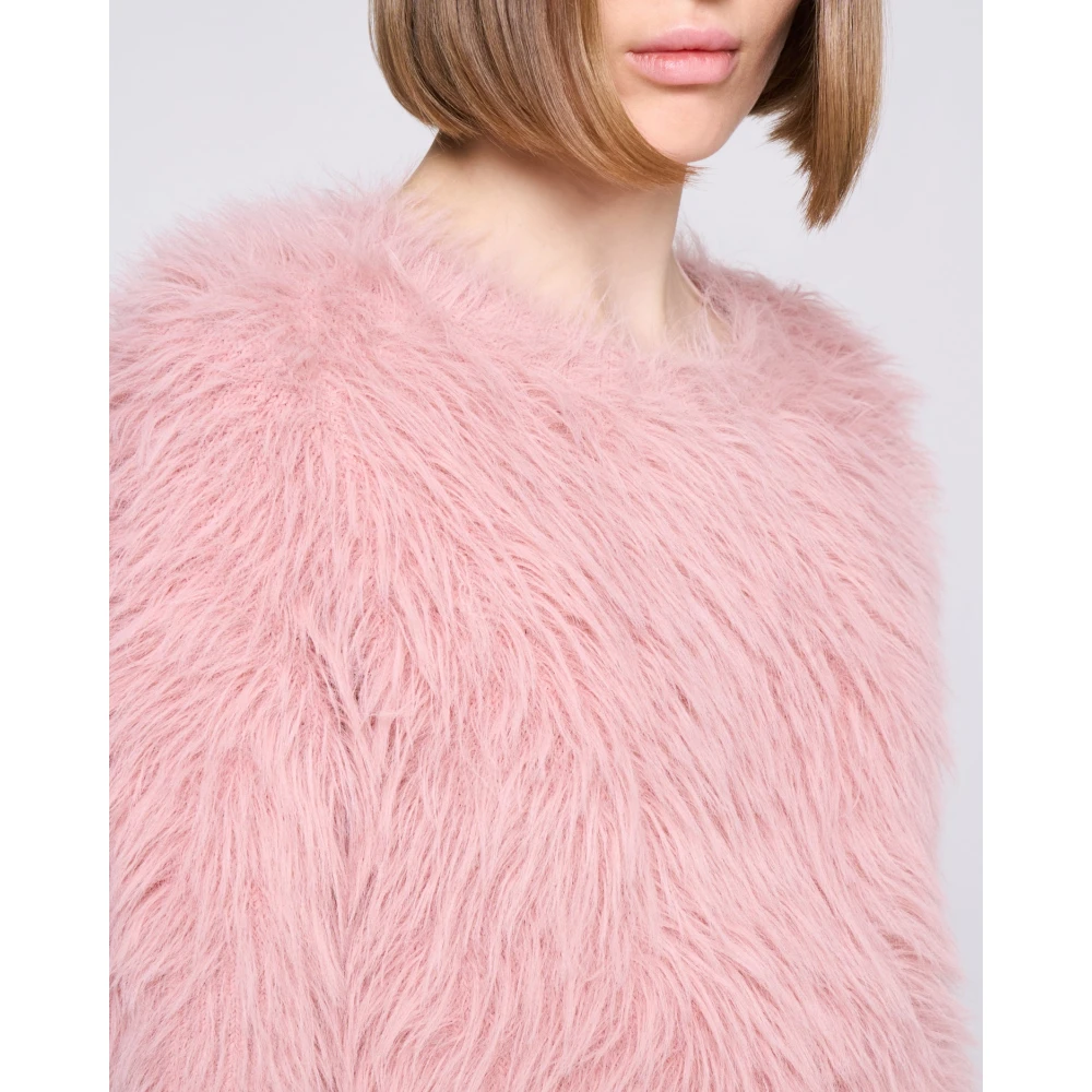 Silvian Heach Faux Fur Korte Mouw Ronde Hals Jurk Pink Dames