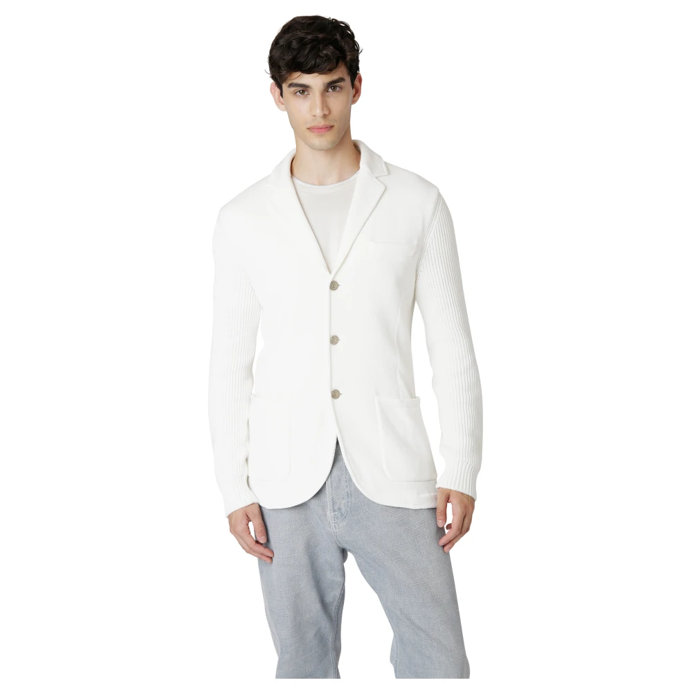 Eleventy Katoen en Cashwool Jas Trui White Heren