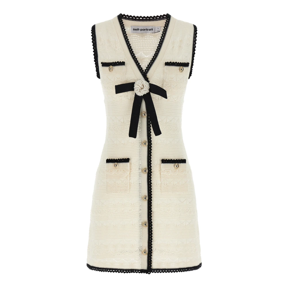 Self Portrait Women's Beige Pointelle Knit Mini Dress - Knitted Dresses - Xs - Dresses