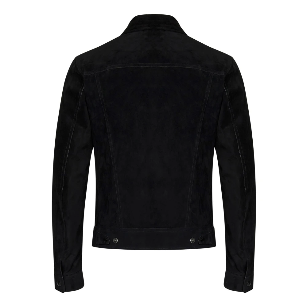 Tom Ford Zwarte Suède Jas Klassieke Stijl Black Heren