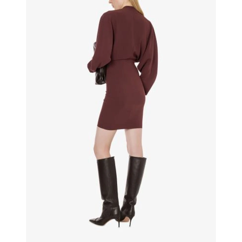 Philosophy di Lorenzo Serafini Korte Crepe Jurk met Ruches Brown Dames
