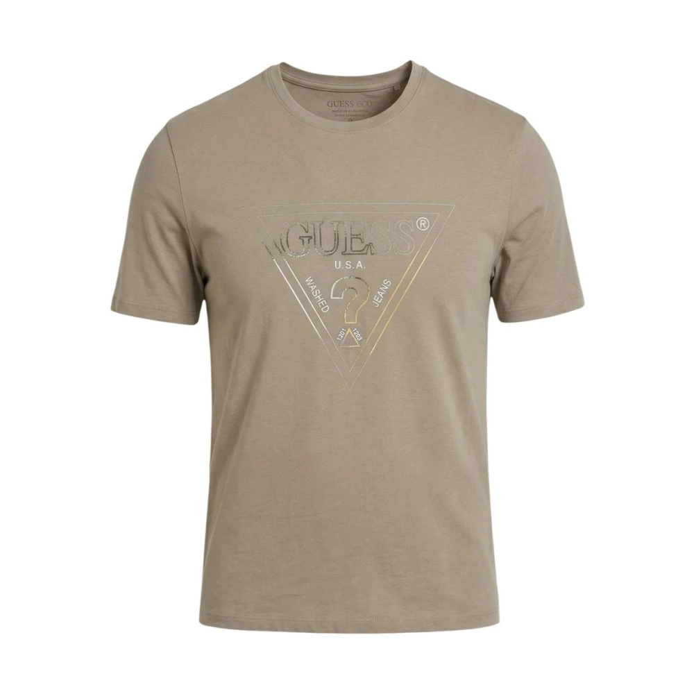 Guess Men's Beige Printed Short Sleeve Round Neck T-Shirt
