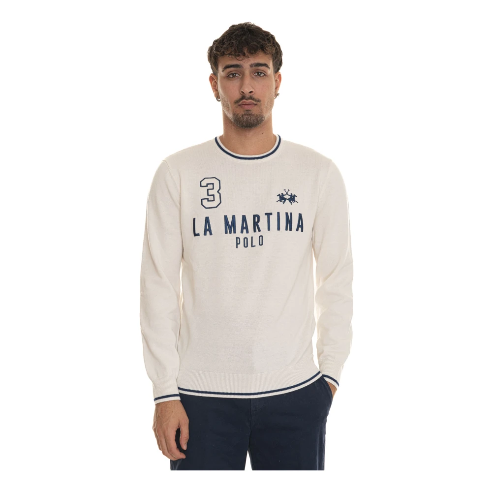 LA MARTINA Ronde hals trui met logo White Heren
