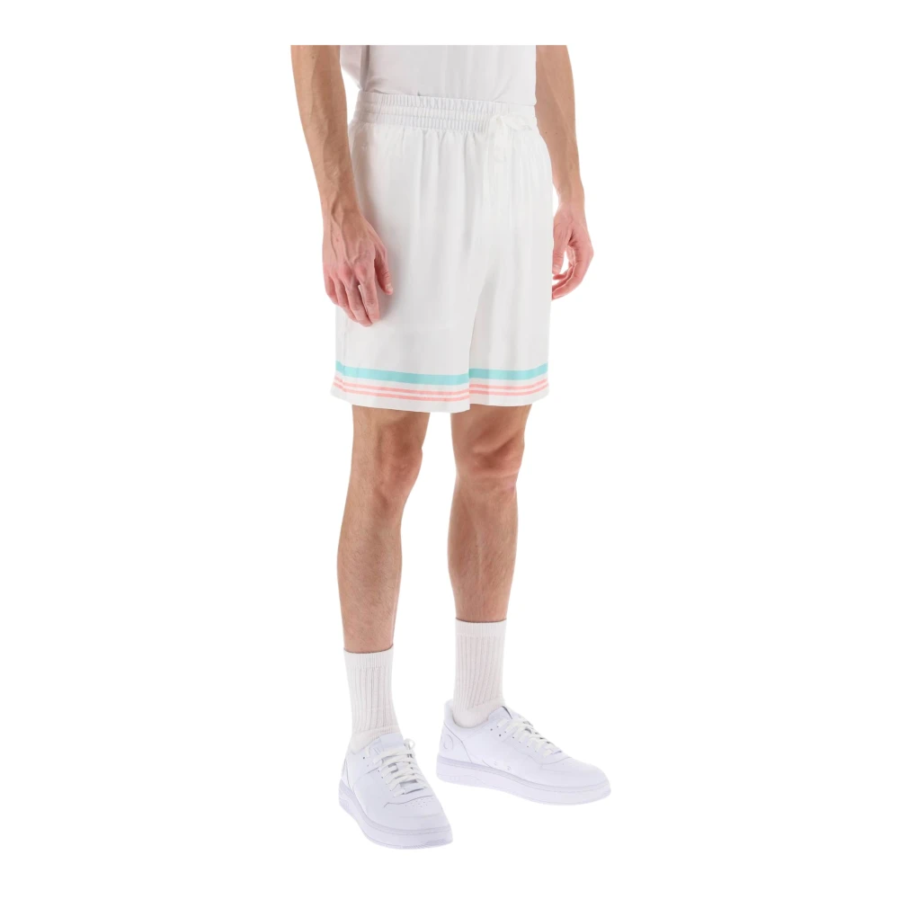 Casablanca Tennis Club Zijden Shorts met Contrasterende Strepen White Heren