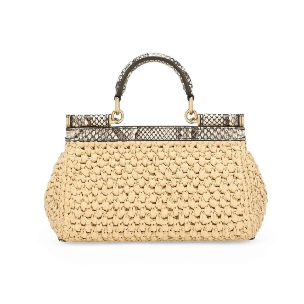 Dolce & Gabbana Sicily Handtas Raffia Design Slangeneffect Brown Dames