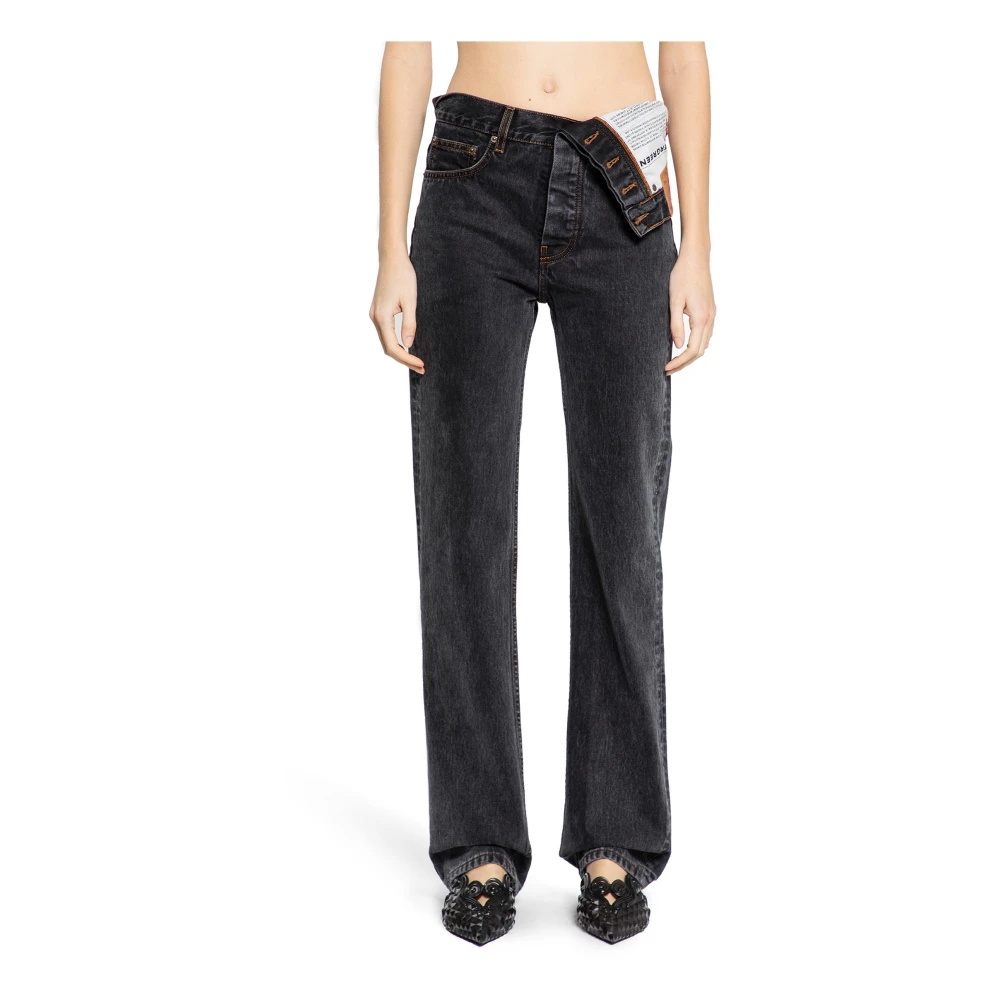 Y Project Vintage Zwarte Asymmetrische Slim Fit Jeans Black Dames