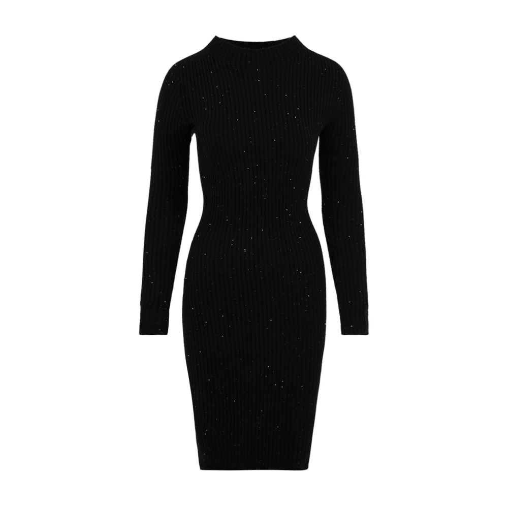 Hinnominate Svart Paljettprydd Ribbstickad Klänning Med Hög Krage