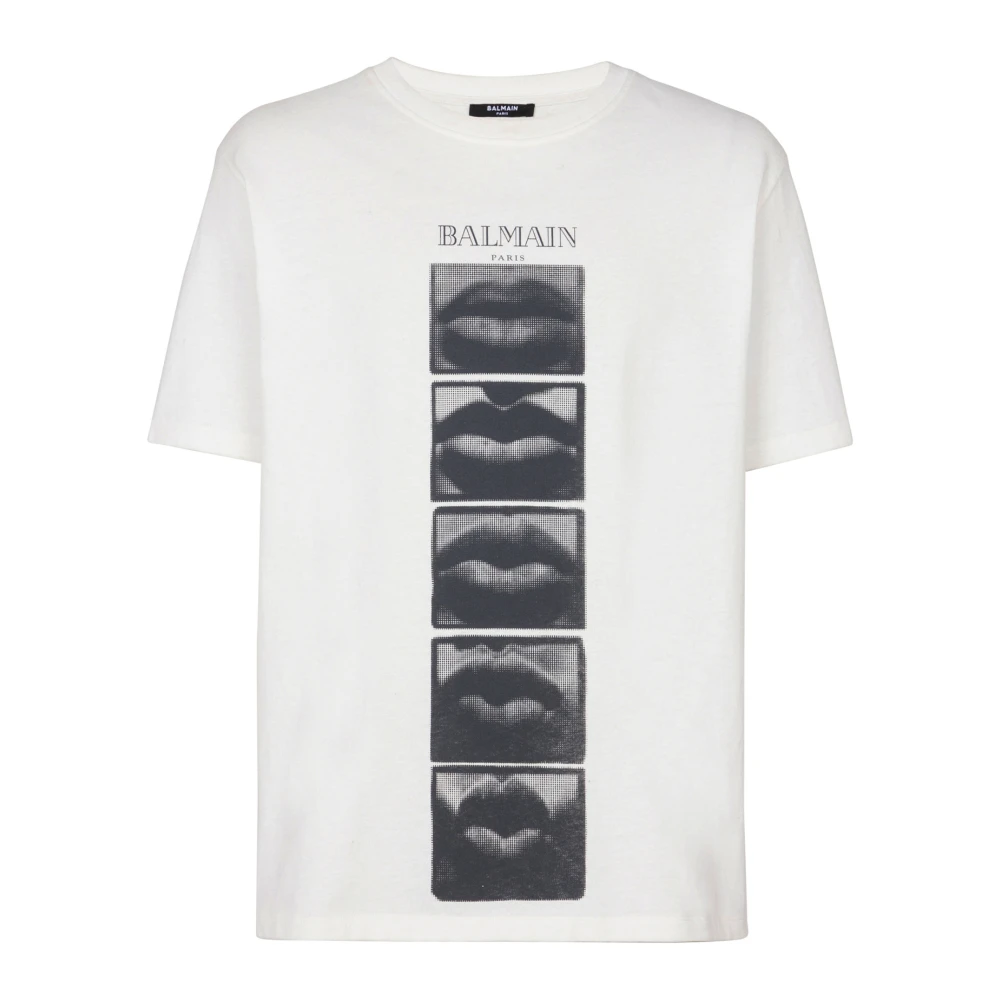 Balmain T-shirt met vintage Balain Lips print White Heren