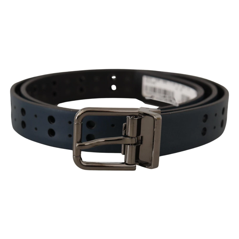 Dolce & Gabbana Elegante blauwe leren riem met metalen gesp Blue Heren