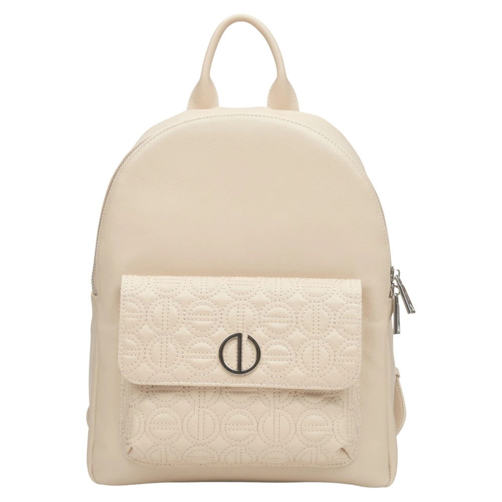 Estro Dames Licht Beige Leren Rugzak met Zilveren Details Er00115048 Beige Dames
