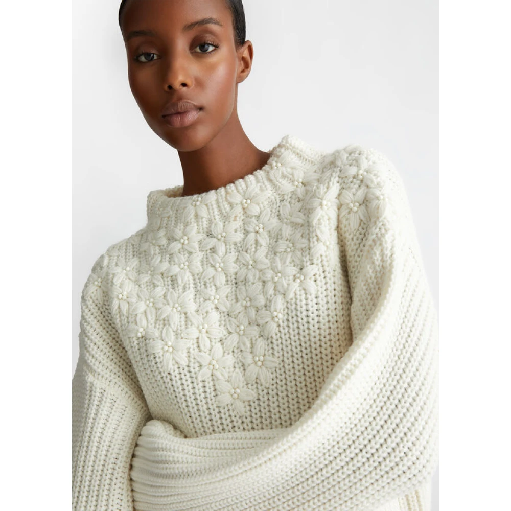 Liu Jo Bloemen Geborduurde Wollen Trui White Dames